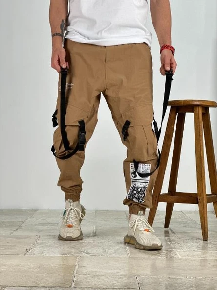 Premium Kalite Yazlık Bej Paraşüt Kumaş Jogger - 6