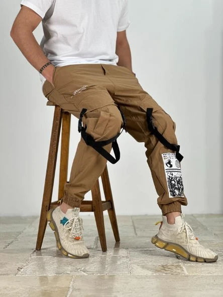 Premium Kalite Yazlık Bej Paraşüt Kumaş Jogger - 5