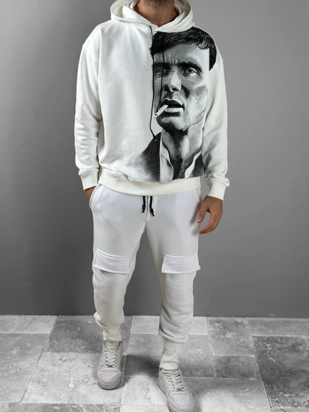 Üç İplik Beyaz Thomas Hoodie