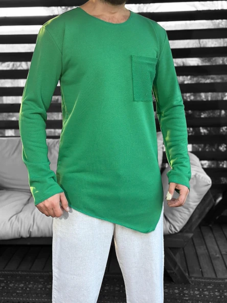 Asimetrik Cep Detaylı Yeşil Sweat - 4
