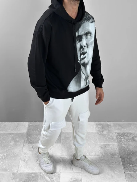 Üç İplik Siyah Thomas Hoodie - 2