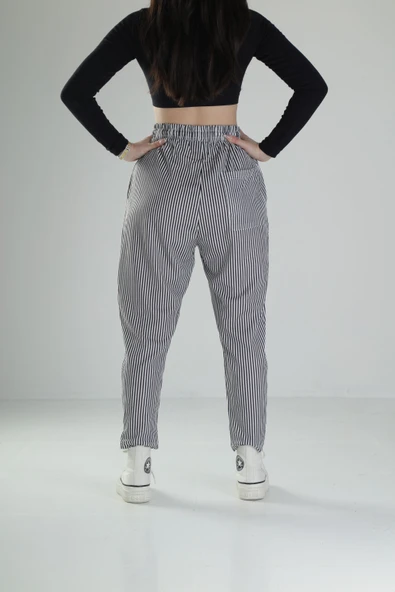 Bürümcük Kumaş Çizgili Baget Pantolon - 4