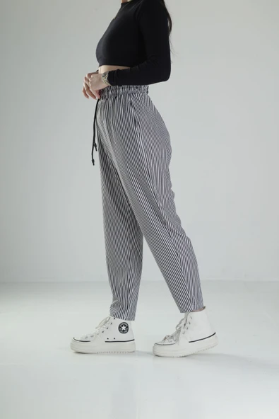 Bürümcük Kumaş Çizgili Baget Pantolon - 2