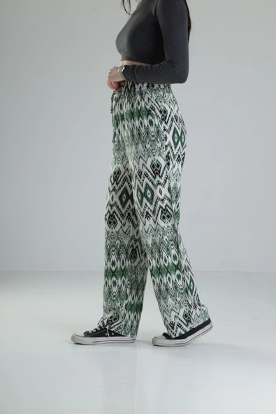 Etnik Yeşil Baggy Pantolon - 2