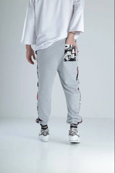 Çizgi Roman Detaylı Gri Jogger Pantolon - 4