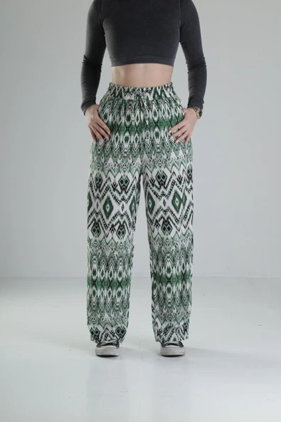 Etnik Yeşil Baggy Pantolon - 1