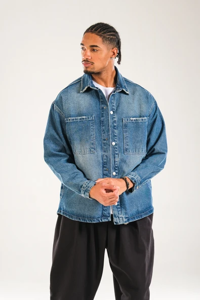 Erkek Premium Kalite Mavi Kot Ceket - 2