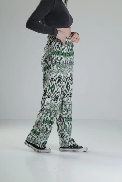Etnik Yeşil Baggy Pantolon - 3