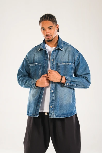 Erkek Premium Kalite Mavi Kot Ceket