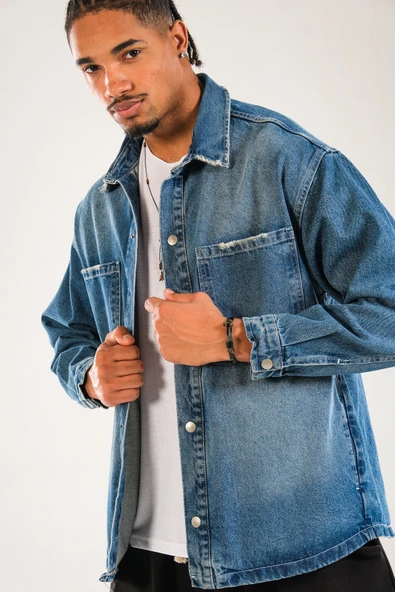 Erkek Premium Kalite Mavi Kot Ceket - 3