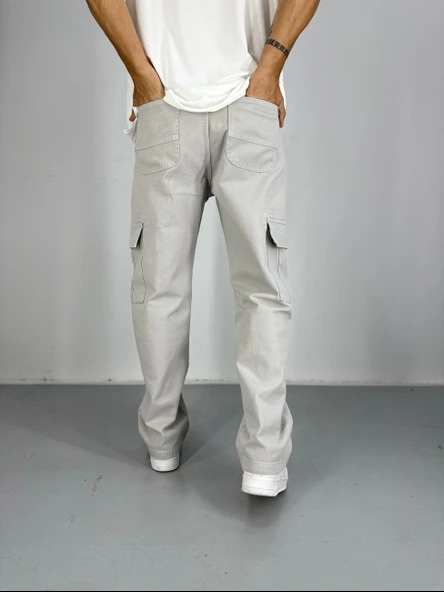 Erkek Premium Kalite Gri Kargo Pantolon - 3