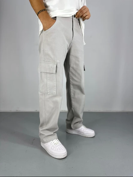Erkek Premium Kalite Gri Kargo Pantolon - 2