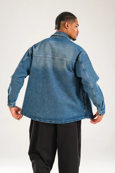 Erkek Premium Kalite Mavi Kot Ceket - 4