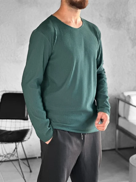 Fitilli Kumaş Regular Yeşil Sweat - 3