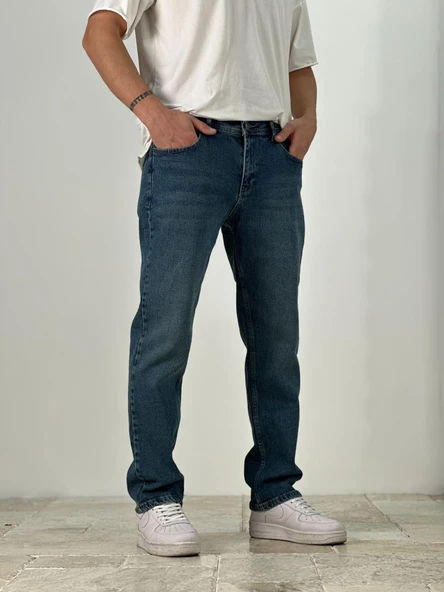 Premium Kalite Regular Kalıp Lacivet Zeminli Likralı Kot Pantolon - 4