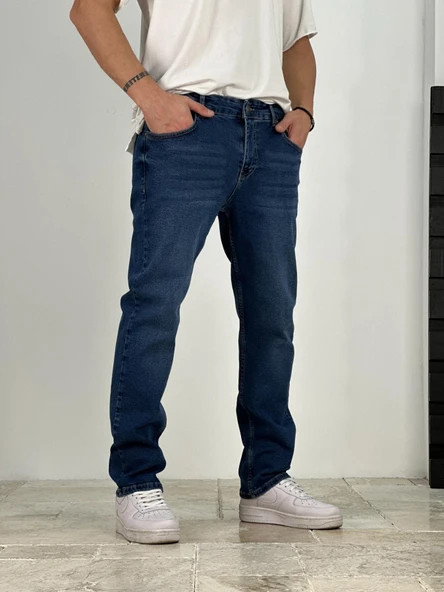 Premium Kalite Regular Kalıp Lacivert Likralı Kot Pantolon - 1