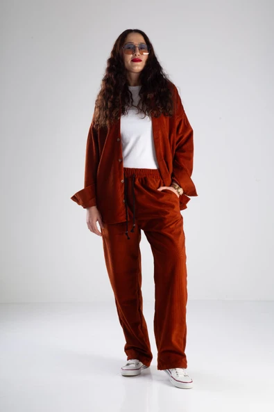 Kadife Bordo Oversize Takım - 7