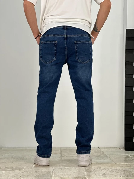 Premium Kalite Regular Kalıp Lacivert Likralı Kot Pantolon - 4