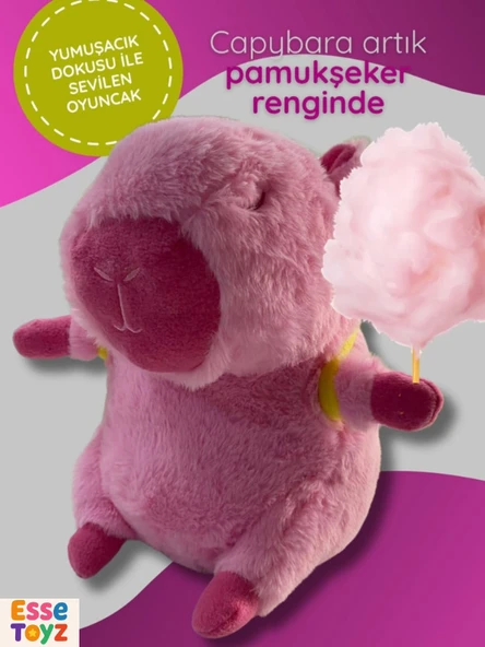 Yumuşacık ve Gerçekçi: 25 cm Pembe Pamuk Şeker  Cappybara Peluş Oyuncak