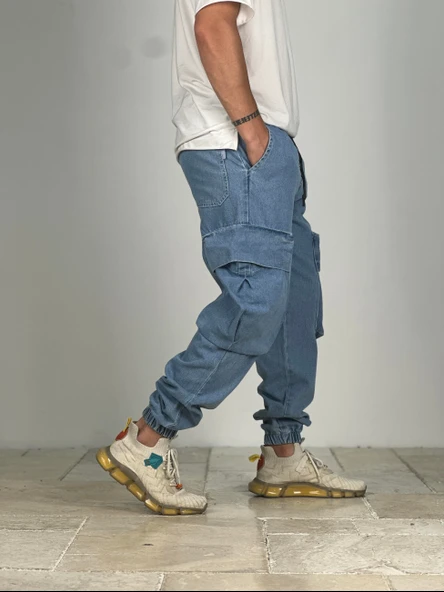 Premium Kalite Büyük Cepli Mavi Jogger Pantolon - 3