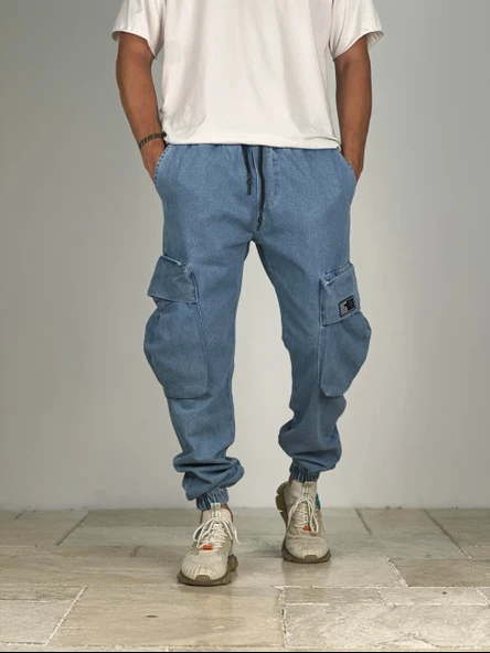 Premium Kalite Büyük Cepli Mavi Jogger Pantolon