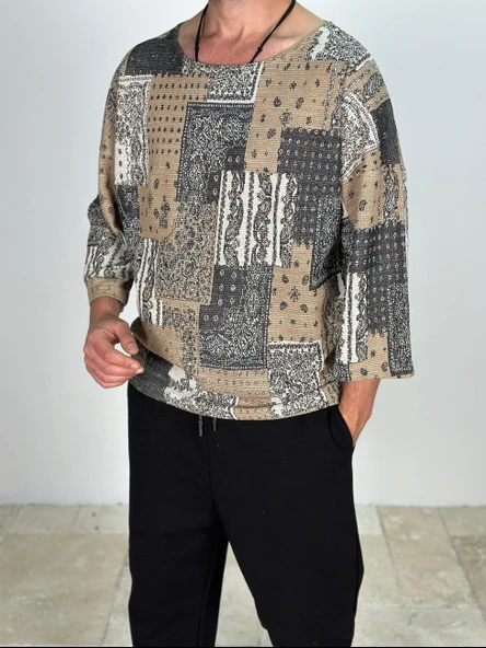 Yama Desenli Fakir Kol T-Shirt - 3