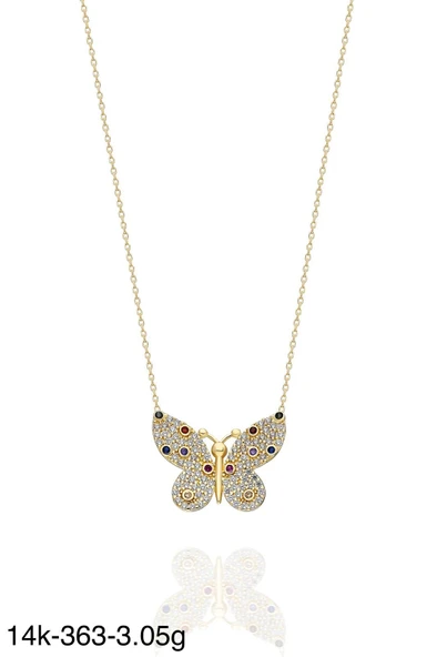 Renkli Kelebek Çok Şık Günlük Kullanım 14 Ayar Altın Kolye - Resim 2