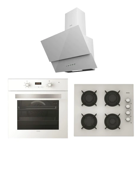 Vinola Dijital Beyaz Camlı Dokunmatik ve Teleskopik Düğmeli 6+1 Fonksiyon Ankastre Set