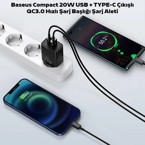 Baseus Compact QC 20W Şarj Cihazı Siyah - 2