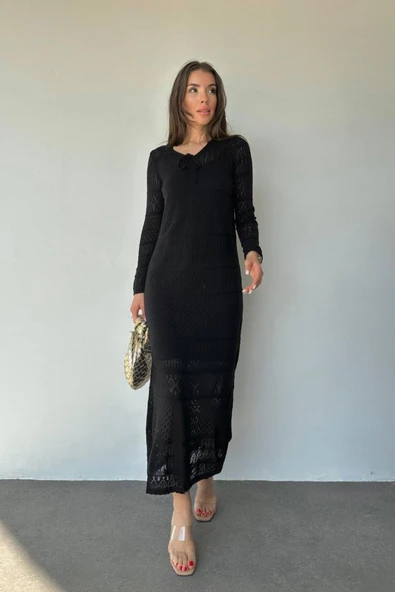 Siyah Astarlı Triko Elbise