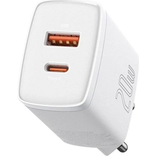 Baseus Compact 20W USB + Type-C Çıkışlı Qc3.0 Hızlı Şarj Başlığı Şarj Aleti Beyaz