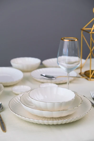 Kütahya Porselen Bone Luz Form Yemek Takımı Altın 32 Parça 6 Kişilik - 3