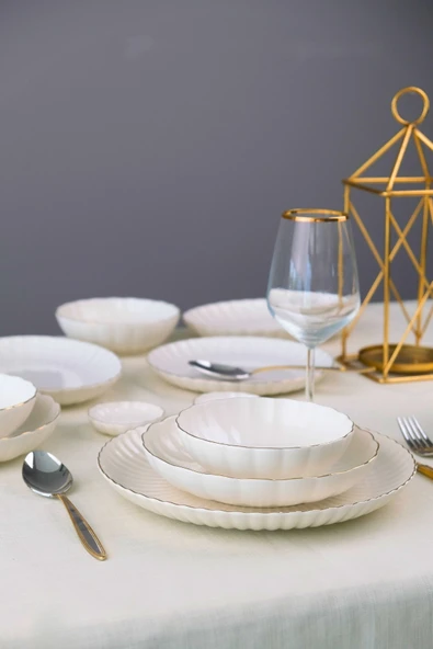 Kütahya Porselen Bone Luz Form Yemek Takımı Altın 32 Parça 6 Kişilik - 8