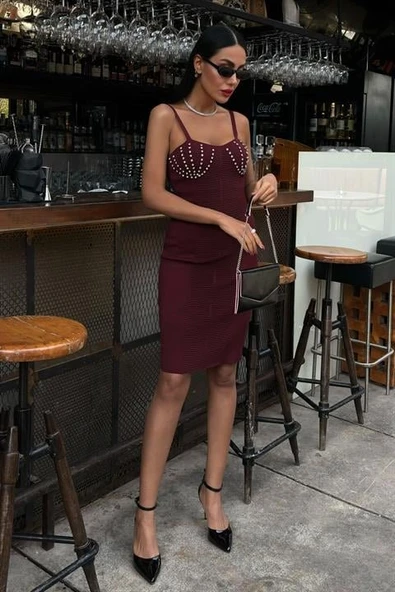 Belina Taş Detaylıı Mini Elbise 2804 - 7