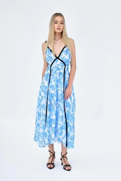 Biyeli Elbise - Mavi - 3