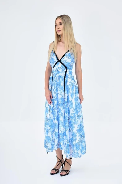 Biyeli Elbise - Mavi