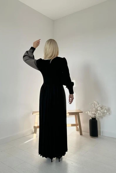 Siyah Bisiklet Yaka Elbise - 4