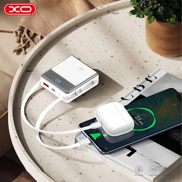 XOPR224 38.5W PD Hızlı Fast Dahili TYPE-C (USB-C) / Lightning Kablolu USB-A 3 Çıkışlı Gösterge Ekranlı 10000 Mah Powerbank Şarj Aleti - 3