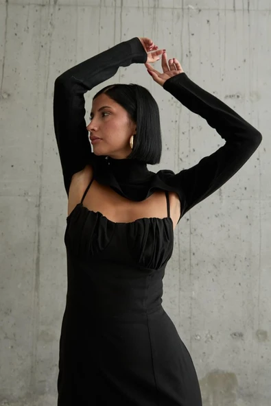 Siyah Göğüs Kuplu Elbise - 3