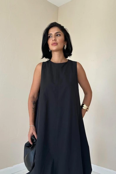 Siyah Comfort Balon Elbise - 2