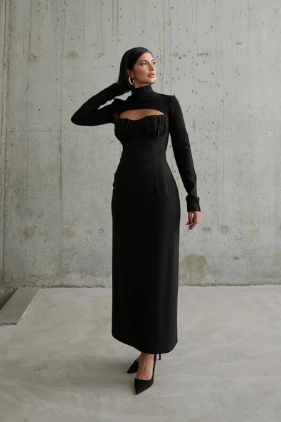 Siyah Göğüs Kuplu Elbise