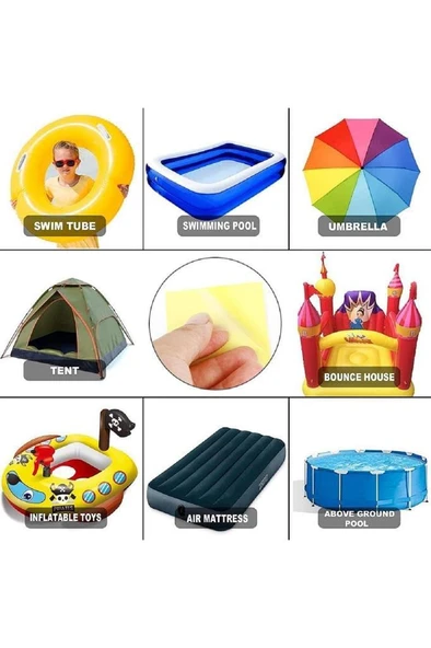 10 lu Set Tamir Yama Bandı 6.5x6.5 cm Şişme Yatak Deniz Simidi Yapıştırma Delik Onarım Yaması Bant - 5