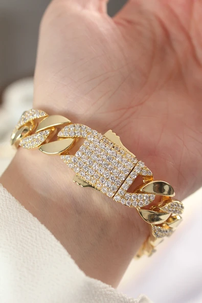 Vip Seri Pirinç Zirkon Taşlı Gold Renk Gurmet Bileklik - TJ-BB6049 - 2