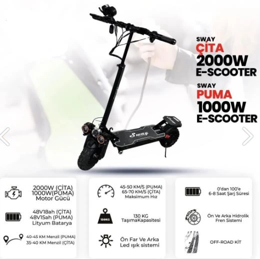 SWAY PUMA 1000W HİDROLİK FREN ELEKTRİKLİ SCOOTER