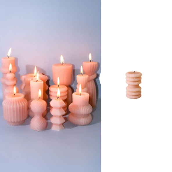 Epoksi Silikon Düz Dik Çizgili Ve Boğumlu Sütun Taş Tozu Ev Dekorasyonu Mum Kalıbı - 4