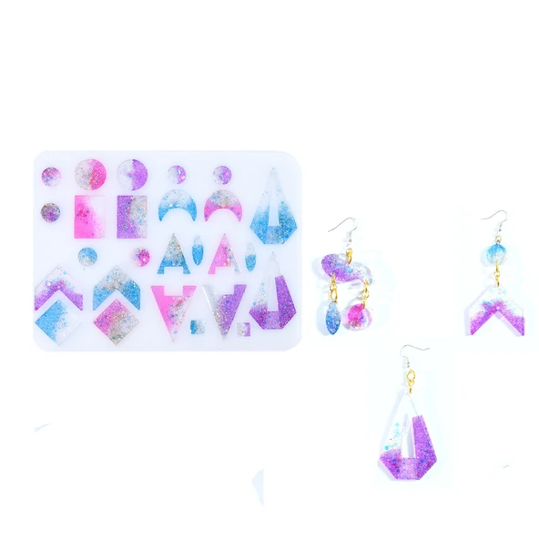 Epoksi Silikon Çoklu Geometrik Modelli Kolye ve Küpe Takı Kalıbı - 3