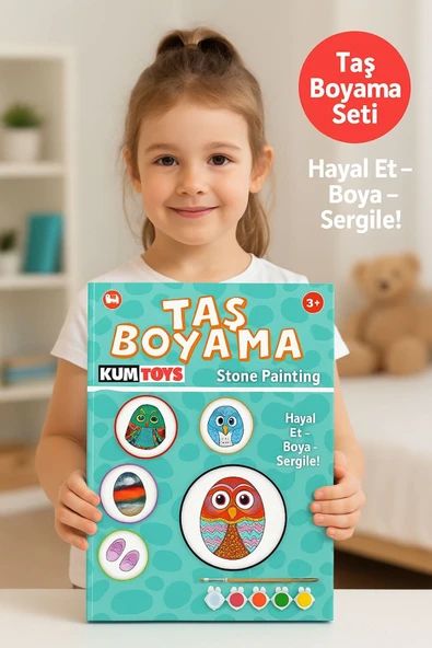 Taş Boyama Seti- Doğal Taşlar-Akrilik Boya-Fırça-Ahşap Hepsi Bir Arada Muhteşem Set