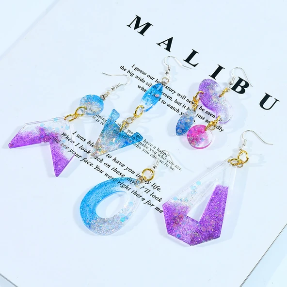 Epoksi Silikon Çoklu Geometrik Modelli Kolye ve Küpe Takı Kalıbı - 4