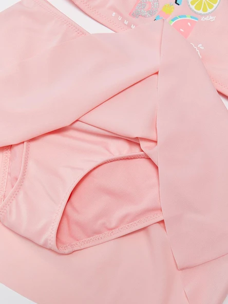 Baskılı Kız Çocuk Etekli Bikini Takım - 4