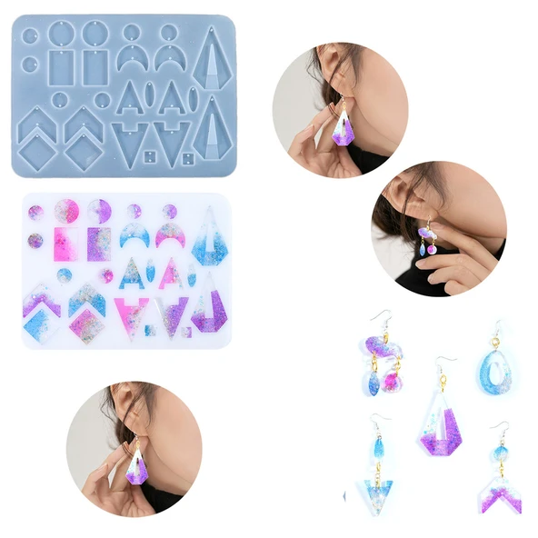 Epoksi Silikon Çoklu Geometrik Modelli Kolye ve Küpe Takı Kalıbı